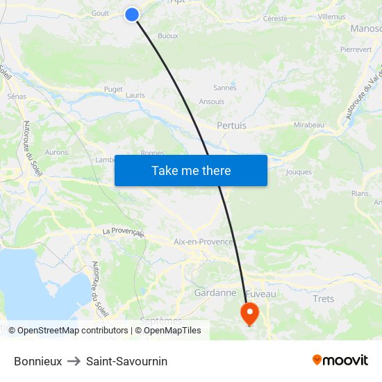 Bonnieux to Saint-Savournin map