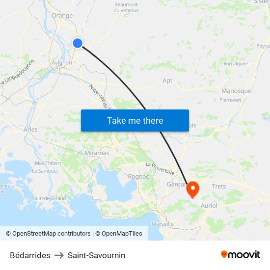 Bédarrides to Saint-Savournin map