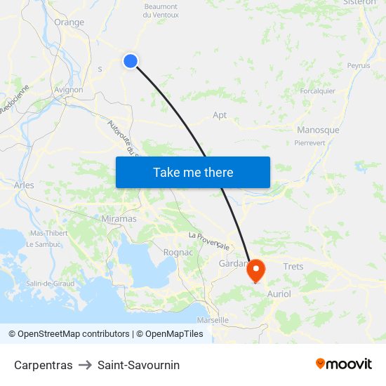 Carpentras to Saint-Savournin map