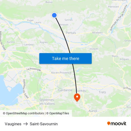 Vaugines to Saint-Savournin map