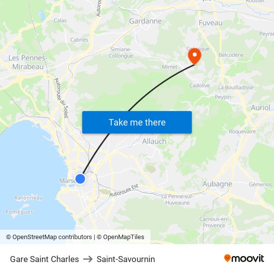 Gare Saint Charles to Saint-Savournin map