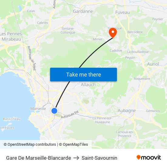 Gare De Marseille-Blancarde to Saint-Savournin map