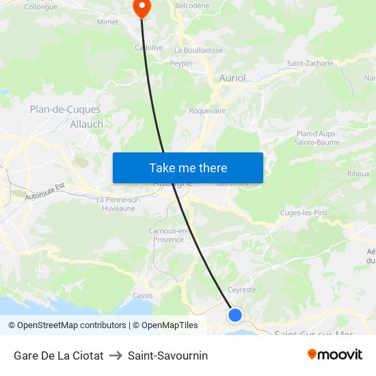 Gare De La Ciotat to Saint-Savournin map