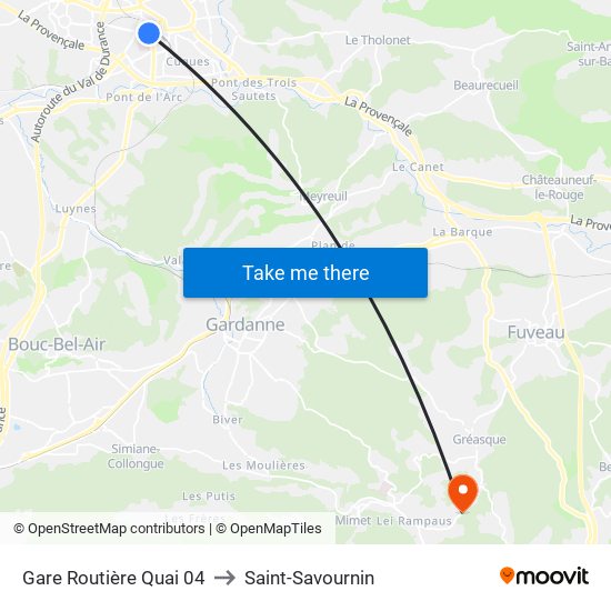 Gare Routière Quai 04 to Saint-Savournin map