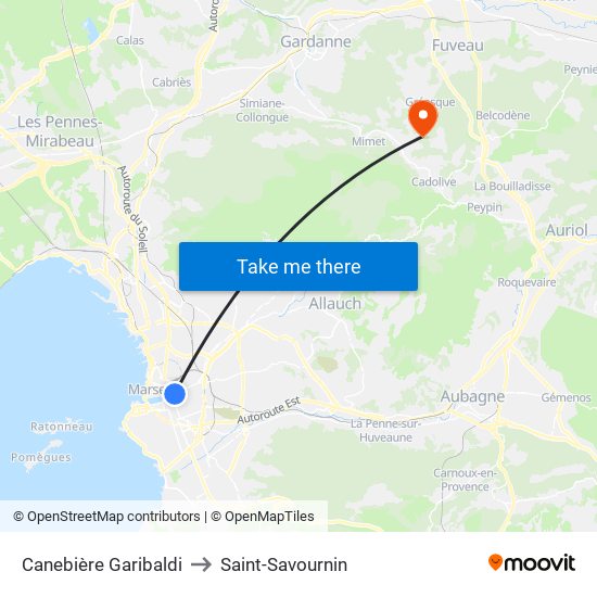 Canebière Garibaldi to Saint-Savournin map