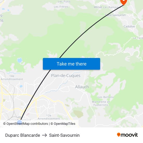 Duparc Blancarde to Saint-Savournin map