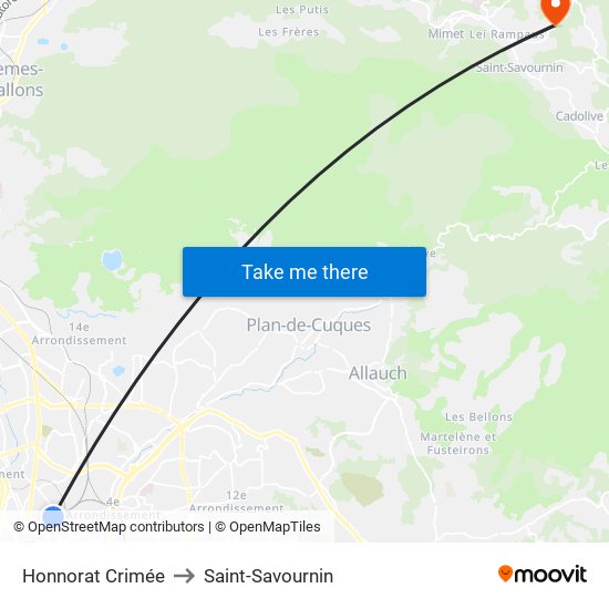 Honnorat Crimée to Saint-Savournin map