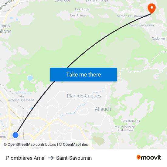 Plombières Arnal to Saint-Savournin map