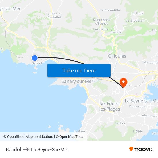 Bandol to La Seyne-Sur-Mer map