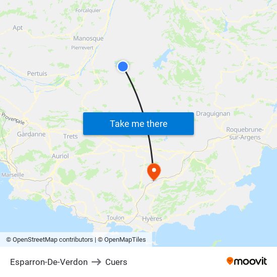 Esparron-De-Verdon to Cuers map