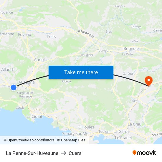 La Penne-Sur-Huveaune to Cuers map