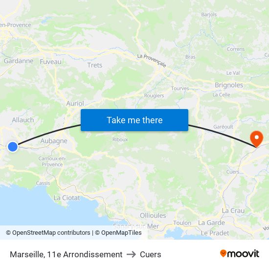 Marseille, 11e Arrondissement to Cuers map