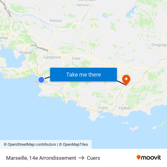 Marseille, 14e Arrondissement to Cuers map