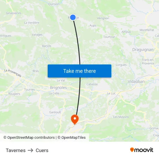 Tavernes to Cuers map