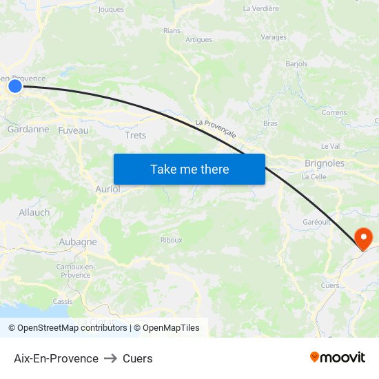 Aix-En-Provence to Cuers map