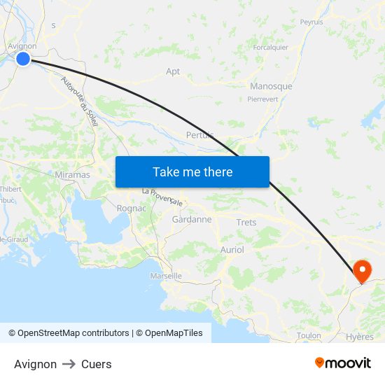 Avignon to Cuers map