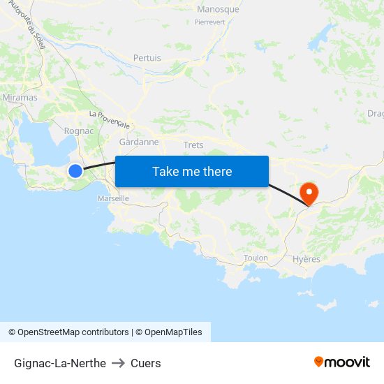 Gignac-La-Nerthe to Cuers map