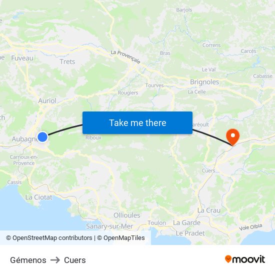 Gémenos to Cuers map