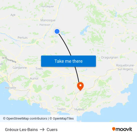 Gréoux-Les-Bains to Cuers map