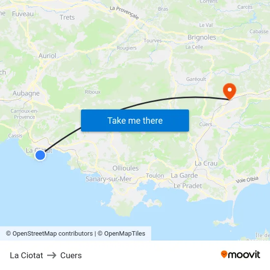 La Ciotat to Cuers map