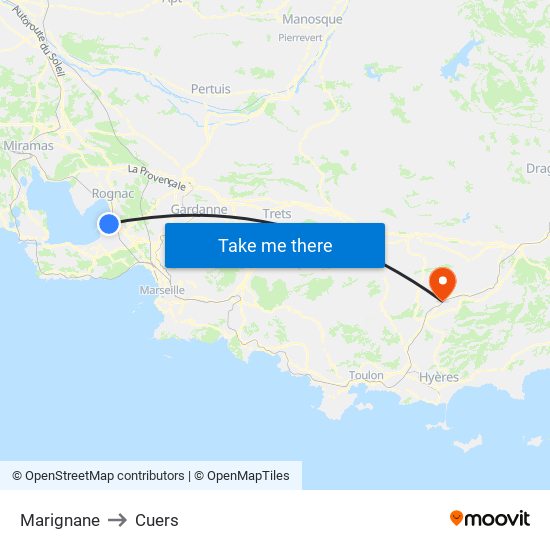 Marignane to Cuers map