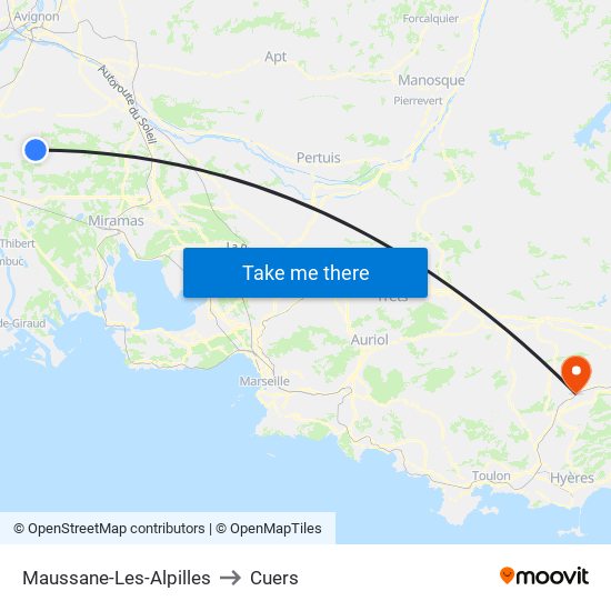 Maussane-Les-Alpilles to Cuers map