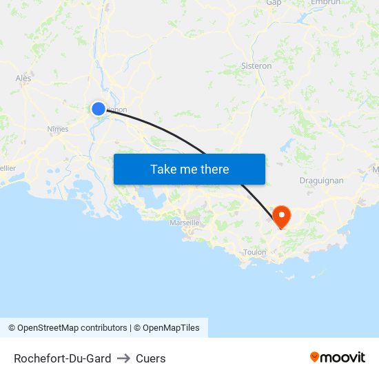 Rochefort-Du-Gard to Cuers map