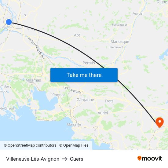Villeneuve-Lès-Avignon to Cuers map