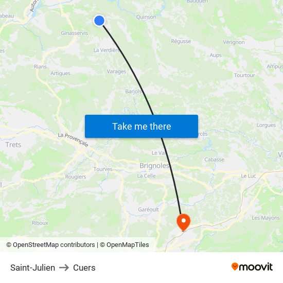 Saint-Julien to Cuers map