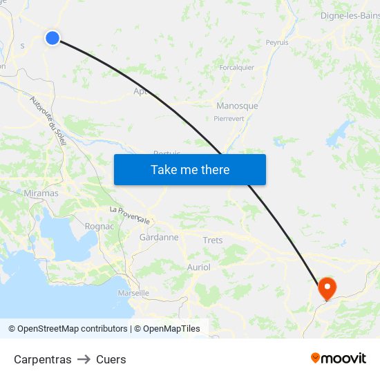 Carpentras to Cuers map