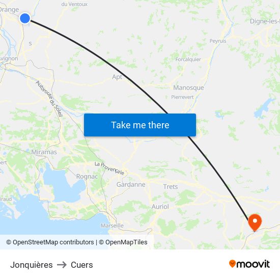 Jonquières to Cuers map
