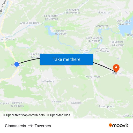 Ginasservis to Tavernes map