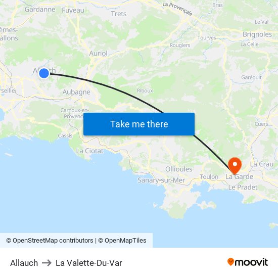 Allauch to La Valette-Du-Var map