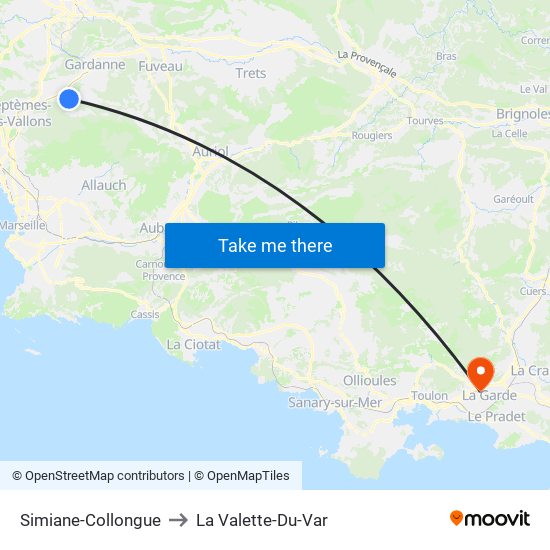 Simiane-Collongue to La Valette-Du-Var map