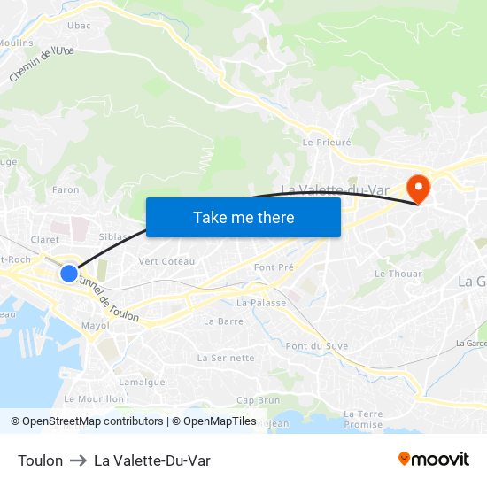 Toulon to La Valette-Du-Var map