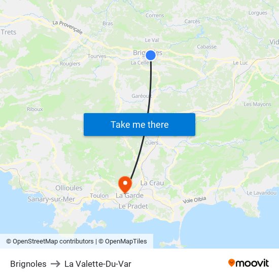 Brignoles to La Valette-Du-Var map