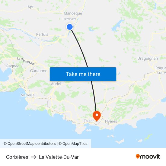 Corbières to La Valette-Du-Var map