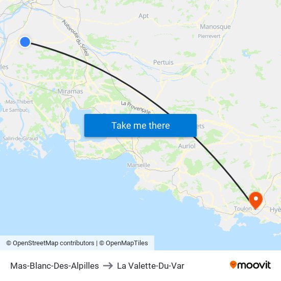 Mas-Blanc-Des-Alpilles to La Valette-Du-Var map