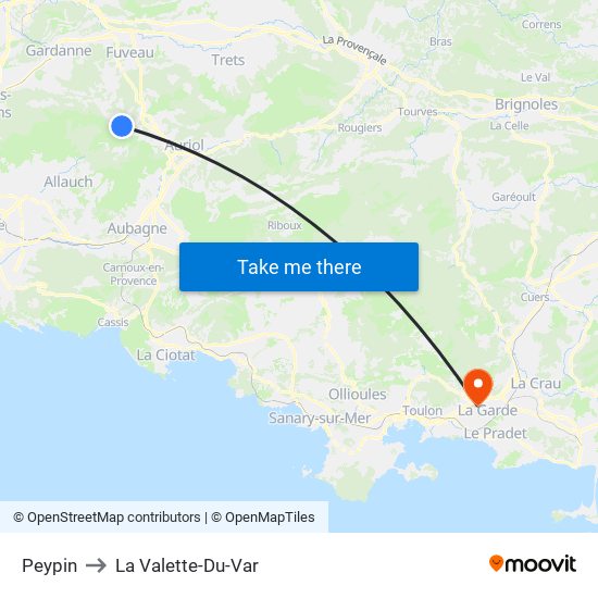Peypin to La Valette-Du-Var map