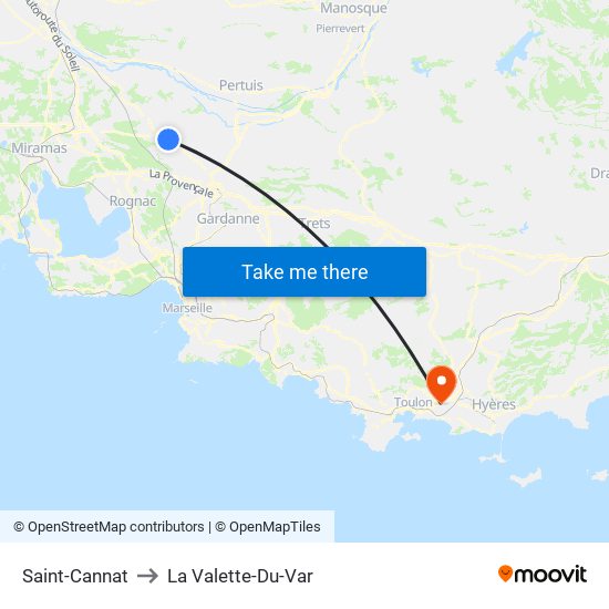 Saint-Cannat to La Valette-Du-Var map