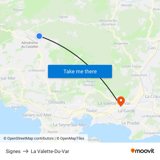 Signes to La Valette-Du-Var map