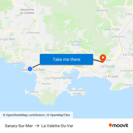 Sanary-Sur-Mer to La Valette-Du-Var map