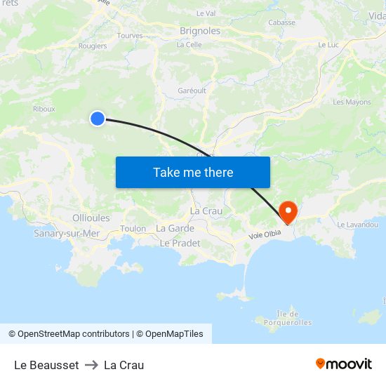 Le Beausset to La Crau map