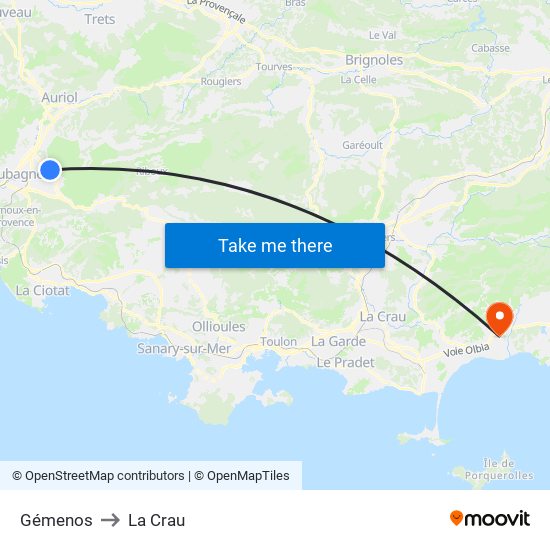 Gémenos to La Crau map