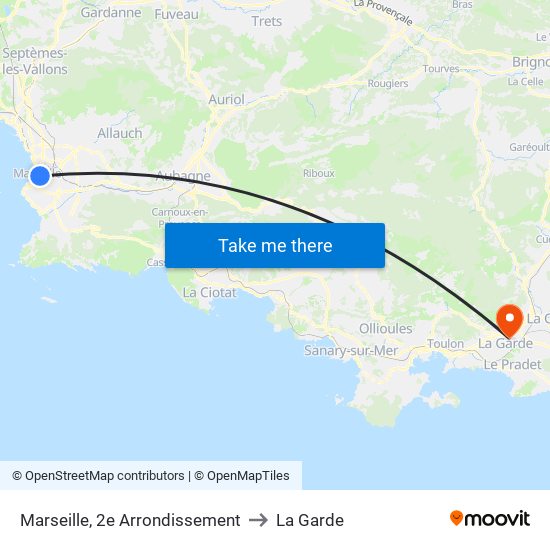 Marseille, 2e Arrondissement to La Garde map