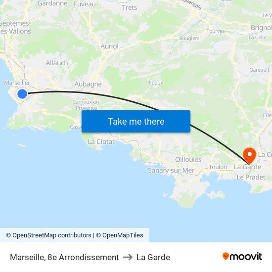 Marseille, 8e Arrondissement to La Garde map