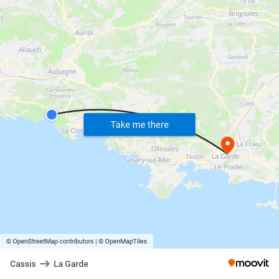 Cassis to La Garde map