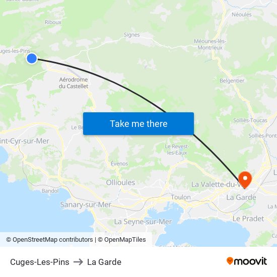 Cuges-Les-Pins to La Garde map