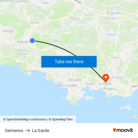 Gémenos to La Garde map