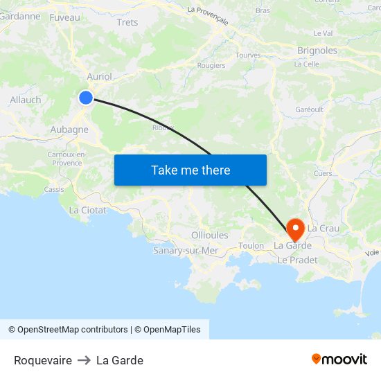 Roquevaire to La Garde map